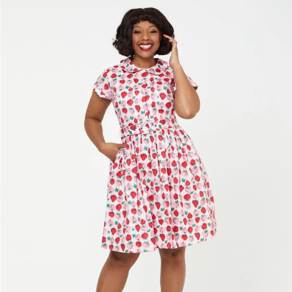 Horrockses X Joanie - Nell Strawberry Print Shirt Dress